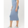 thumbnail image 3 of Women Solid Basic Casual Stretch Elastic Waist Bodycon Midi Pencil Skirt, 3 of 5