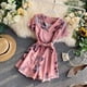 thumbnail image 2 of Mono corto para mujer, estampado floral, cuello en V, cintura alta, mameluco informal, pantalones con cordones Monstrate AP001215-03B, 2 of 7