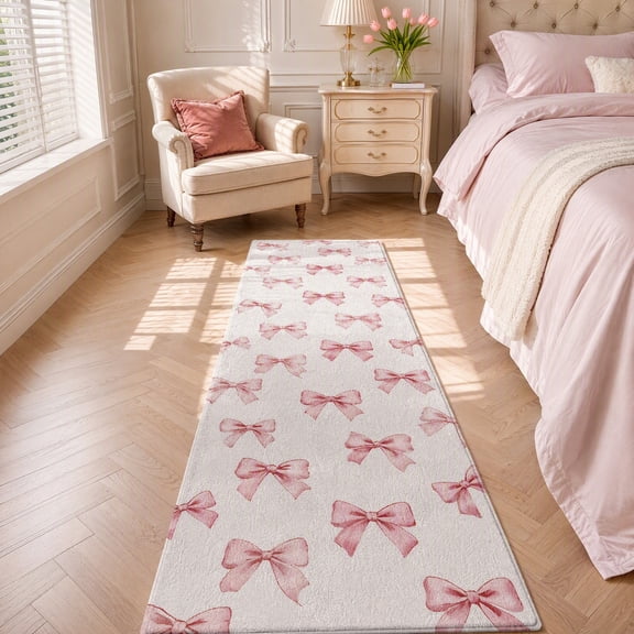 Runner Rug, 1.6 x 5.2 ft, Bow Design, Plush, Non-Slip, Machine Washable, for Hallway and Entryway