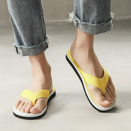 

Cathalem Fashion Spring And Summer Men Flip Flops Flat Bottom Lightweight Non Slip Wide Flip Flops for Men with Wide Feet Yellow 11