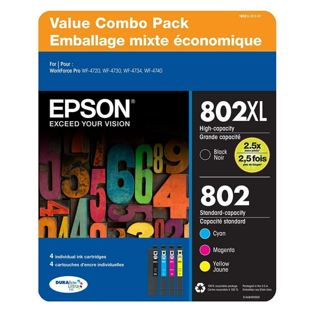 Cartucho de tinta Epson 802 XL negro y 802 Standard Color, paquete de 4