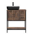thumbnail image 2 of ELECWISH 30" Bathroom Vanity, Rustic Brown Bathroom Vanity with Sink Combo Set, Farmhouse Modern Wood Bathroom Cabinet with Black Square Ceramic Vessel Sink, 2 of 8
