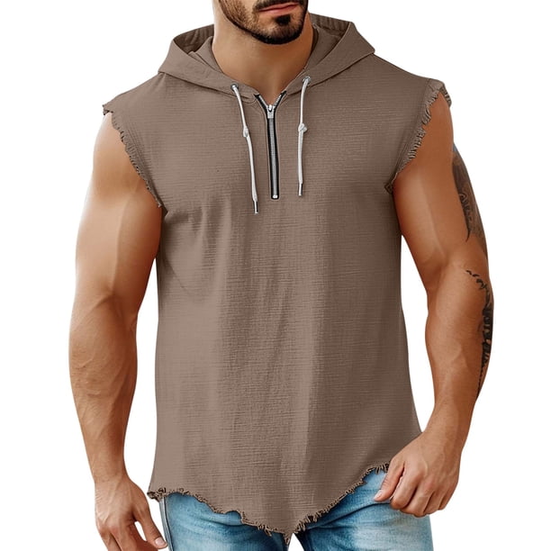 M Y M Camisa sin Mangas con Capucha Color Plano Clásico Cuarto Cremallera Deportes Casuales Color Sólido Superior para Hombres