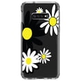 thumbnail image 1 of DistinctInk Clear Shockproof Hybrid Case for Samsung Galaxy S10e (5.8" Screen) - TPU Bumper Acrylic Back Tempered Glass Screen Protector - Black & Yellow Modern Daisies, 1 of 2