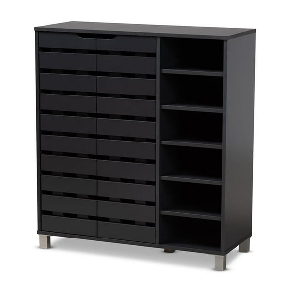 Bowery Hill Contemporary Shirley 2-Door Wood Shoe Cabinet in Dark Gray