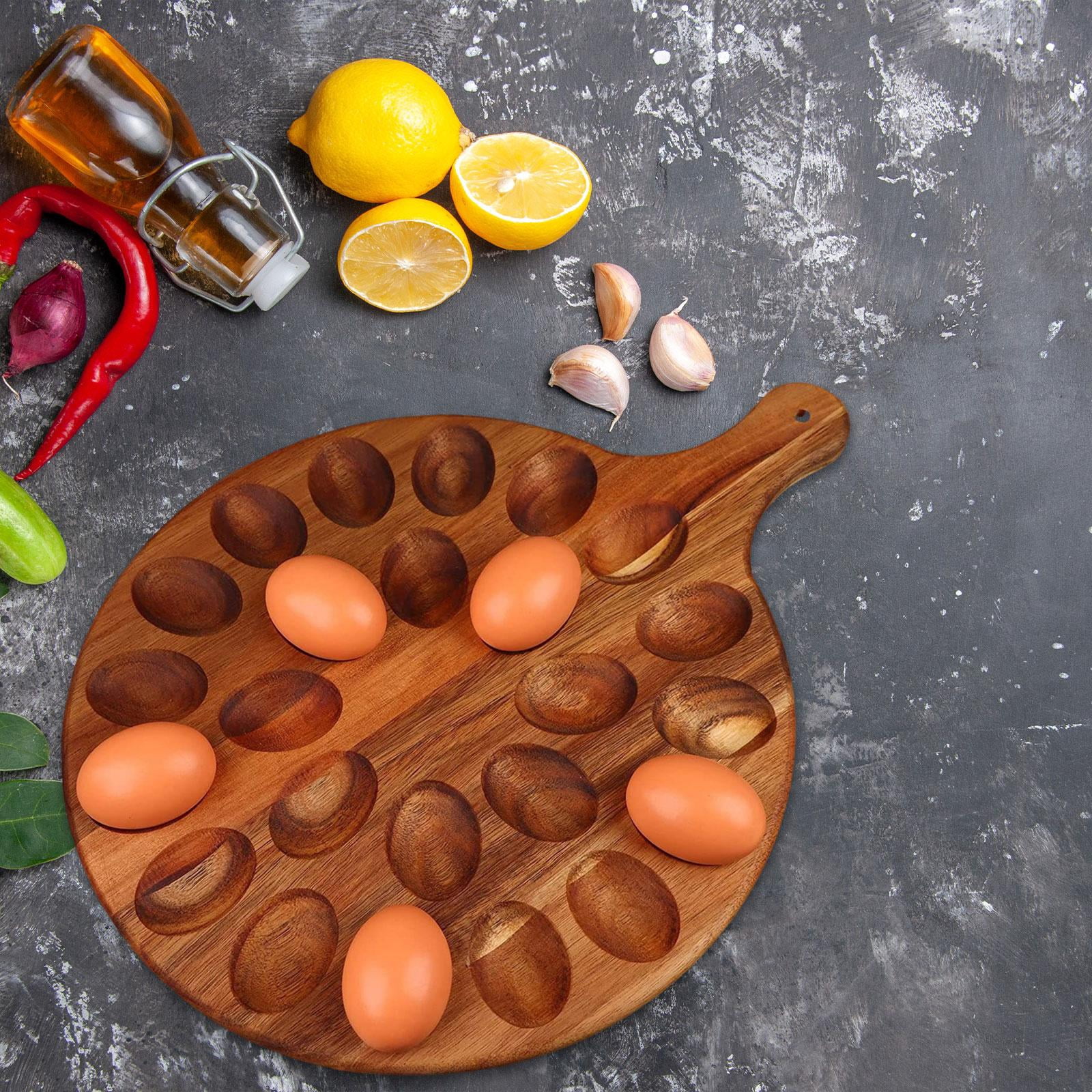 TISHITA Wood Deviled Egg Platter Egg Holder Versatile Reversible Egg Tray Cutting Board for Refrigerator Party Home Kitchen Supplies