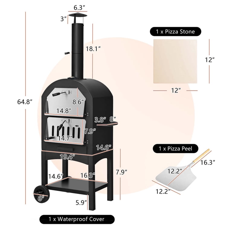 Costway Portable Wood-Fired Pizza Oven with Stone, 662°F photo 3