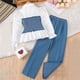 thumbnail image 5 of Odeerbi 6-13 Años Niñas Conjuntos Ruffle Plisado Manga Larga Camisa Pata Recta Pantalones Denim Conjunto de Dos Piezas Cuello Vuelto, 5 of 8