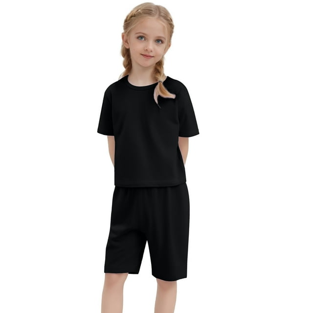 TZEWGL Ensemble 2 Pcs Pull à Manches Courtes T-Shirt Col Rond Hauts Shorts pour Fille Maison et Extérieur pour Tout-Petits Taille 8-9T