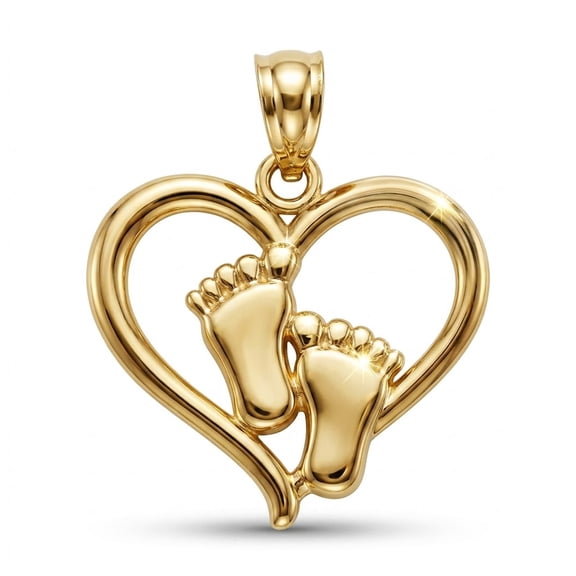 Charm America - Gold Baby Feet inside Heart Charm - 10 Karat Solid Gold