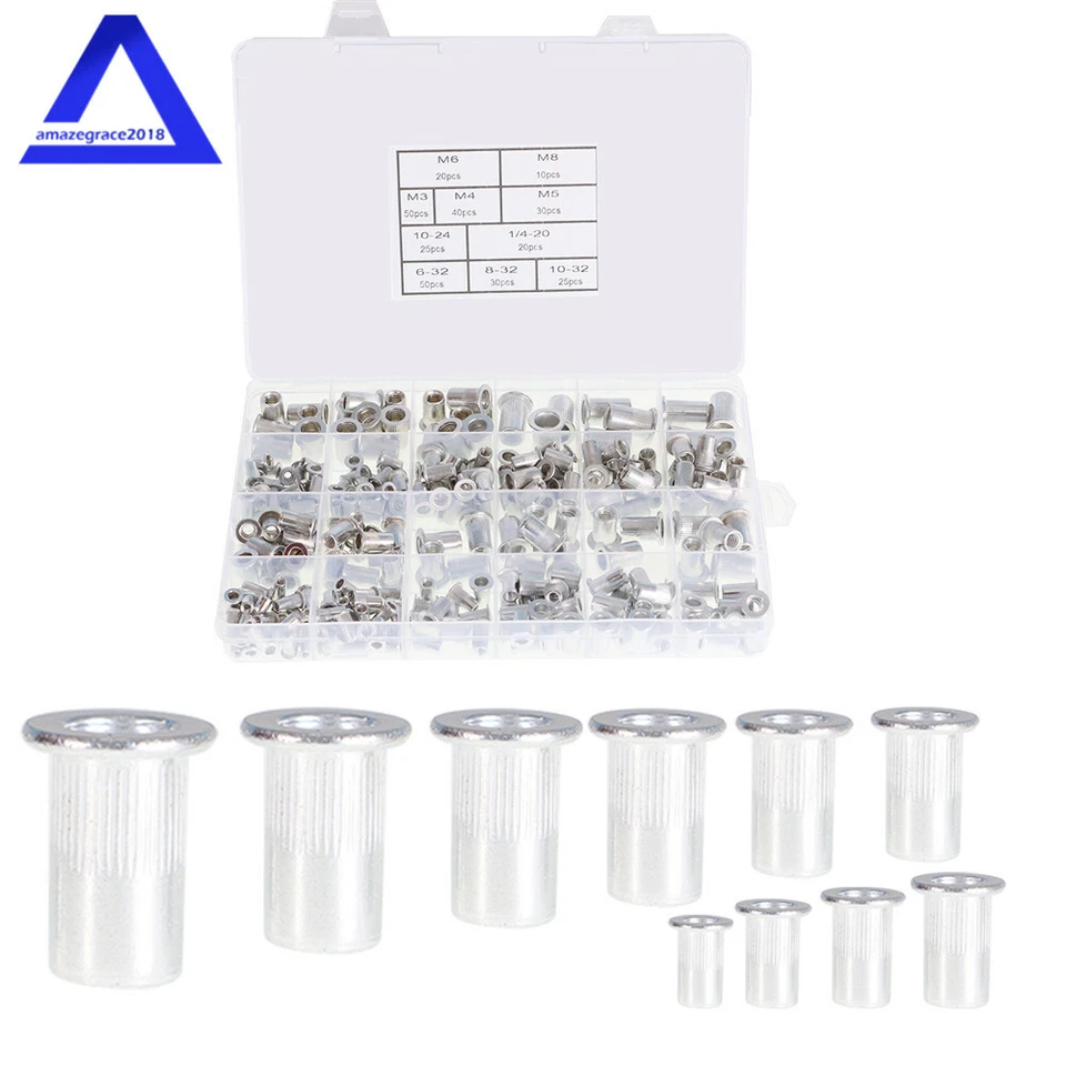 CIRCLE- 300 Pcs Aluminum Rivet Nut Rivnut Nutsert Kit 150Pcs Metric + 150Pcs Sae