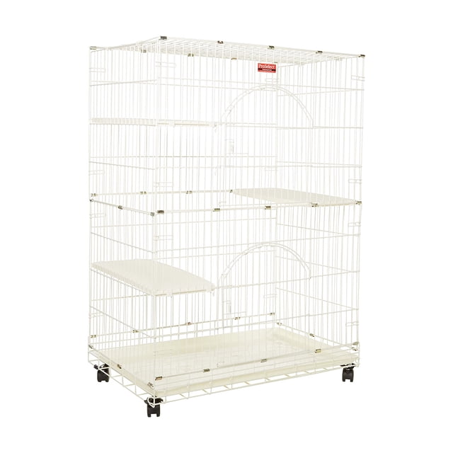 ProSelect 48 Inch Foldable 2 Door Cat Cage with Adjustable Perches, White