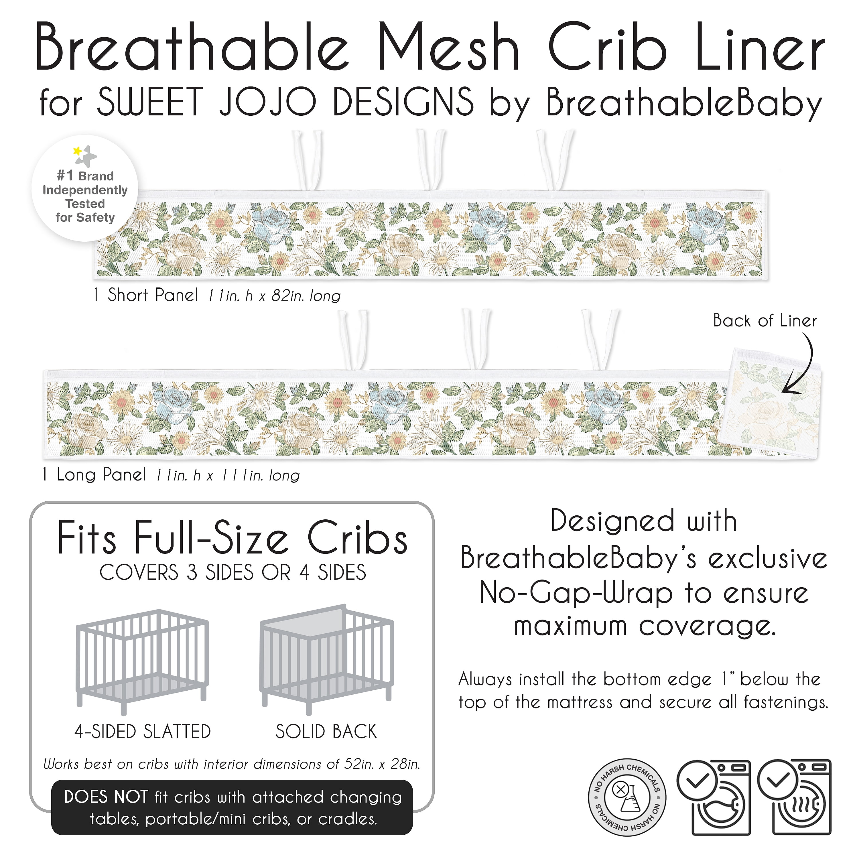 Sweet Jojo Designs + BreathableBaby Vintage Floral Blue and Yellow Girl Breathable Mesh Crib Liner