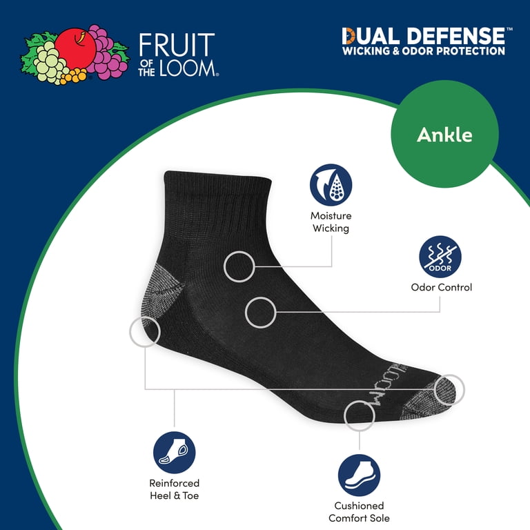 Fruit of the Loom - Calzini alla caviglia, mezza imbottitura, confezione da 10 - Nero - Small Fruit of the Loom - Calzini alla caviglia, mezza imbottitura, confezione da 10 - Nero - Small
