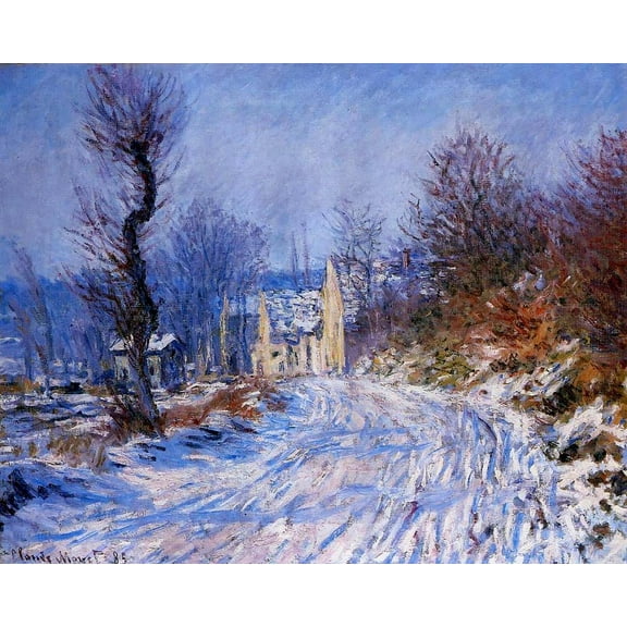 17"x14" Fine Art Quality Poster: Road to Giverny in Winter, 1885 - Claude Monet
