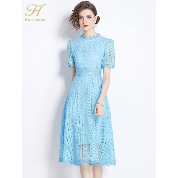 H Han Queen-Vestidos Elegantes de manga corta para mujer, Vestido Vintage de gasa Simple, ropa de fiesta informal, verano 2024