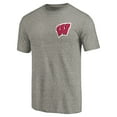 thumbnail image 2 of Men's Gray Heather Wisconsin Badgers Left Chest Distressed Logo Tri-Blend T-Shirt, 2 of 3
