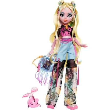 Monster High Lagoona Blue Fashion Doll in Mesh Tee with Pet Neptuna and Accessories, Collectible Toy