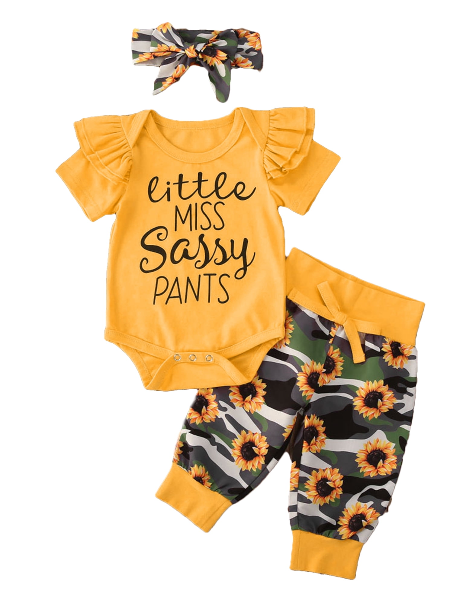 3Pcs Baby Girl Outfits Infant Newborn Miss Sassy Tank Tops Floral