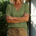 thumbnail image 4 of ClodeEU Women's Linen Blend V Neck Short Sleeve T-Shirt,Solid Color Casual Top Army Green,Womens Plus L, 4 of 7