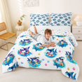 thumbnail image 3 of Feelyou Summer Shark Queen Comforter Set for Kids Boys Girls, Cute Cartoon Stars Bedding Comforter Set, White Blue, Colorful Star Reversible, 3pcs, 3 of 6