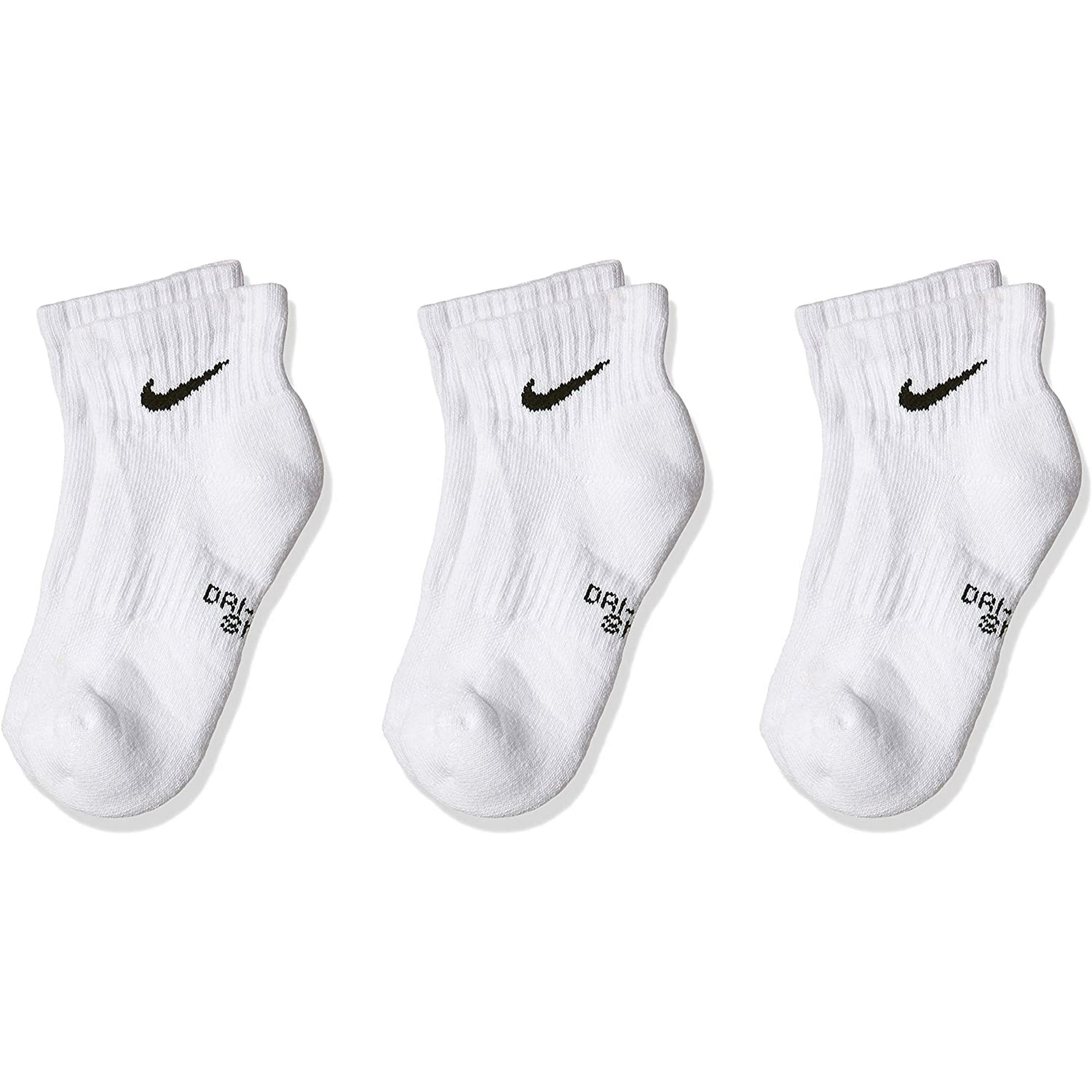 Nike Performance Cushioned Quarter Kids' Training Socks (3 Pair) (White, | Walmart