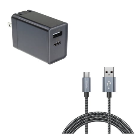 Power Cord Type-C 6ft USB Cable w 2-Port USB 30W Quick Home Charger L1G for Samsung Galaxy Tab S6 10.5 S5e 10.5 S4 10.5 Note 10 Plus A 10.1 (2019) Fold A20 A10e - Sony Xperia 5 10 Plus 1