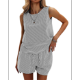 thumbnail image 2 of Women'S Summer 2 Piece Outfits Sleeveless Tank Top Matching Shorts Sets Cotton Striped Sweatsuits, 2 of 7