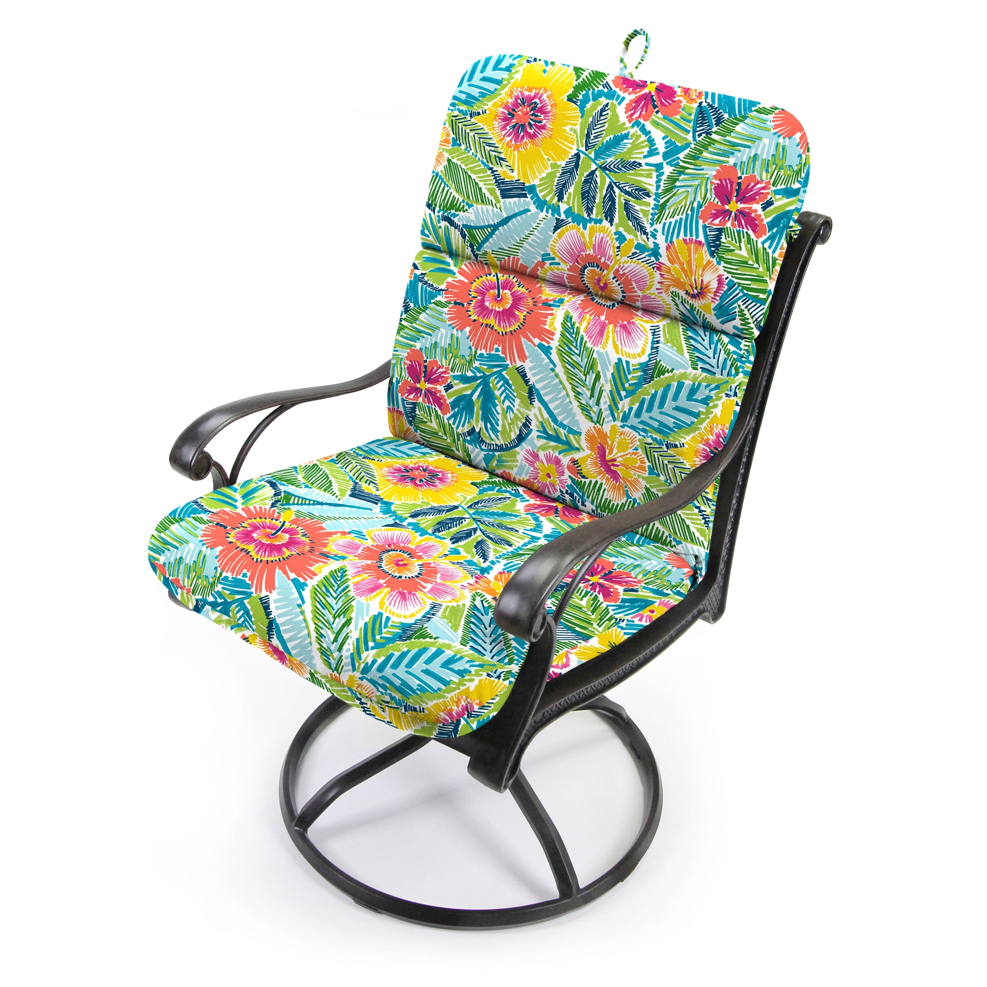 Jordan Manufacturing 45" x 22" Pensacola Multicolor Floral Rectangular Outdoor Chair Cushion with Ties and Hanger Loop