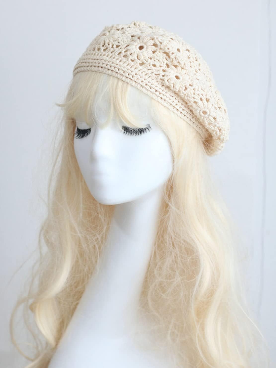 LinYooLi Hand Hook Hollowed-Out Chrysanthemum Beret, Hair Cap