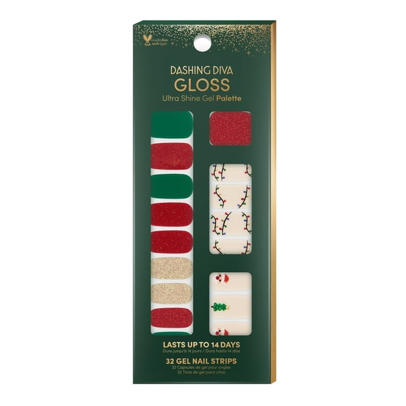 Dashing Diva GLOSS Ultra Shine Gel Palette, Santa Baby, Holiday Collection, 32ct, Red and Green