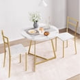 thumbnail image 2 of Round dining mesa set para 2: kitchen mesa con 2 forrado sillas, 3-piece circle dining mesa set para kitchen, apartment small spaces - marble blanca, 2 of 6
