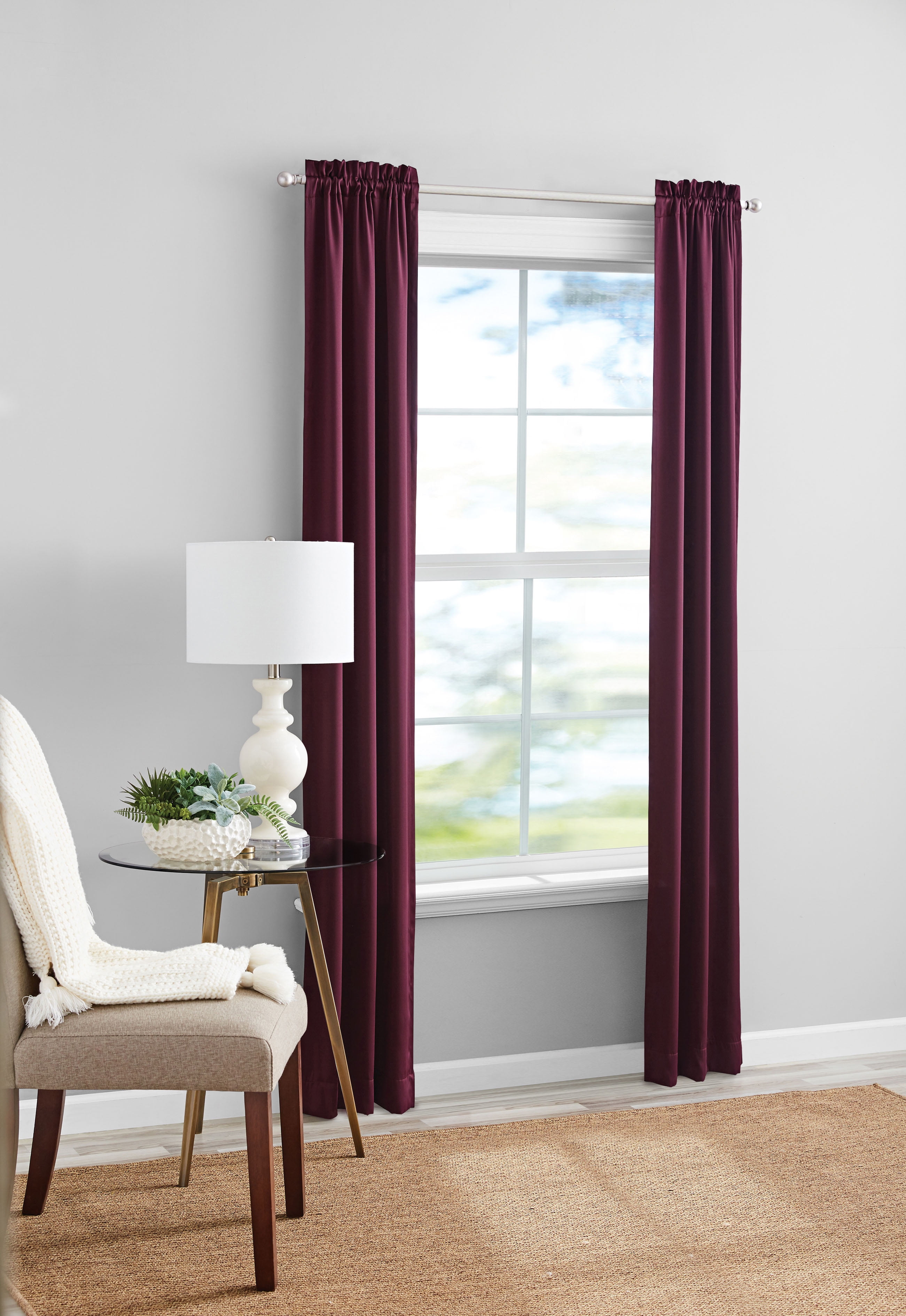 Mainstays Blackout Curtain Panel Pair, Set of 2, Burgundy, 30"W x 84"L