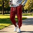 thumbnail image 2 of Sweatpants Pants for Men Sports Leisure Solid Color Elastic Waist Drawstring Straight Long Pants with Pocket, 2 of 8