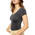 thumbnail image 3 of FREE PEOPLE Womens Gray Ruched Heather Short Sleeve Crew Neck T-Shirt XS, 3 of 3