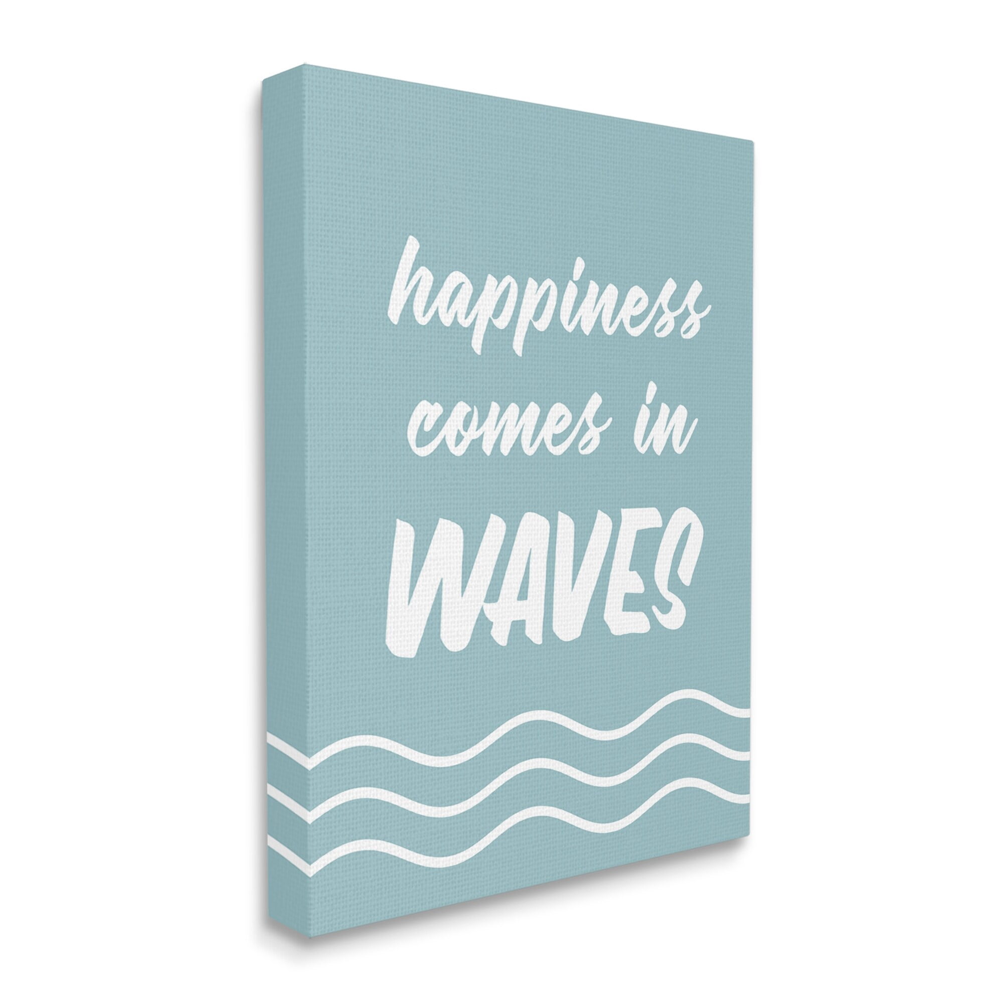 Stupell Industries Happiness Beach Water Waves Uplifting Cursive Phrase Graphic Art Gallery Wrapped Canvas Print Wall Art, Design by Lettered and Lined