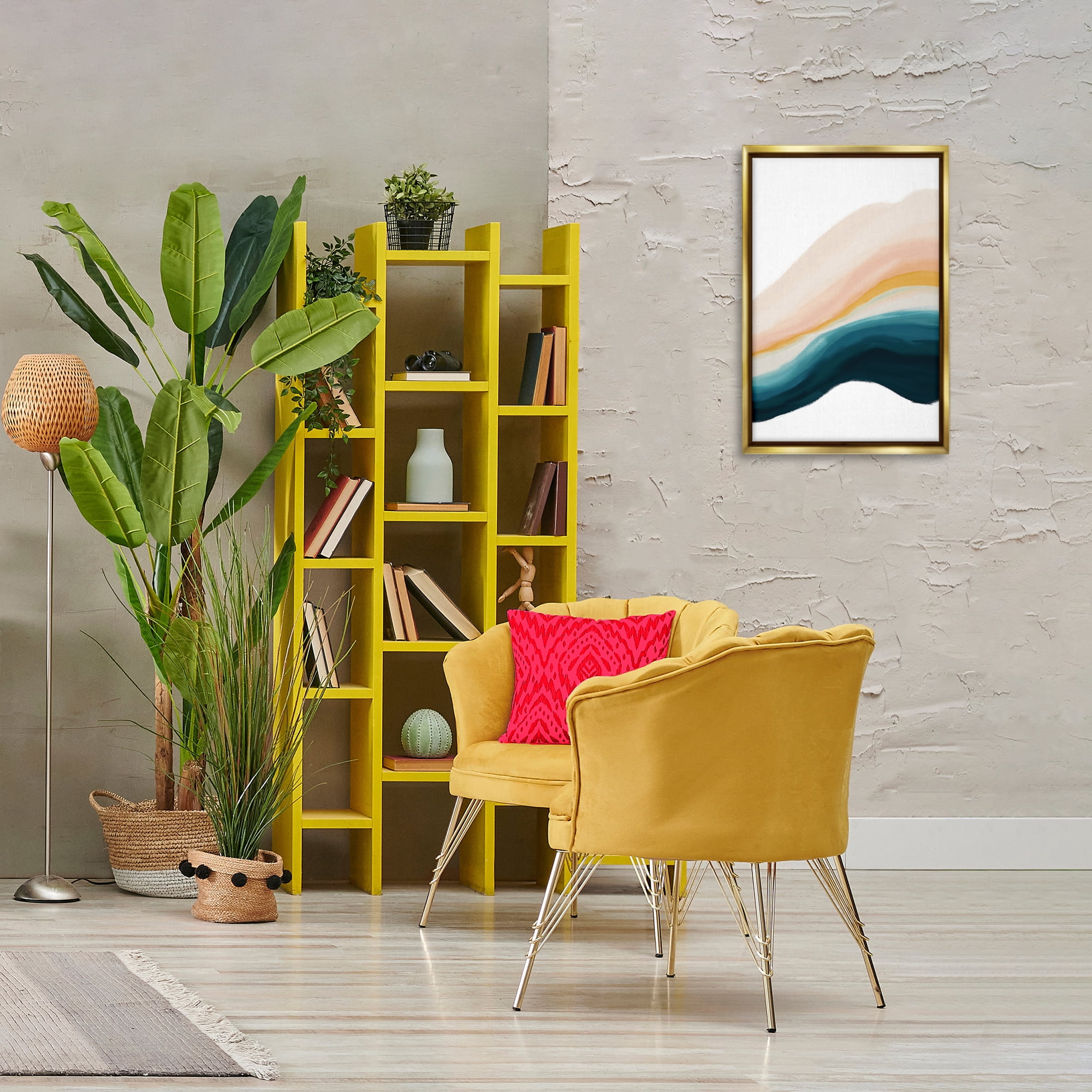 Stupell Industries Peach Swirl Abstraction Abstract Painting Gold Floater Framed Canvas Art Print Wall Art, 17 x 25