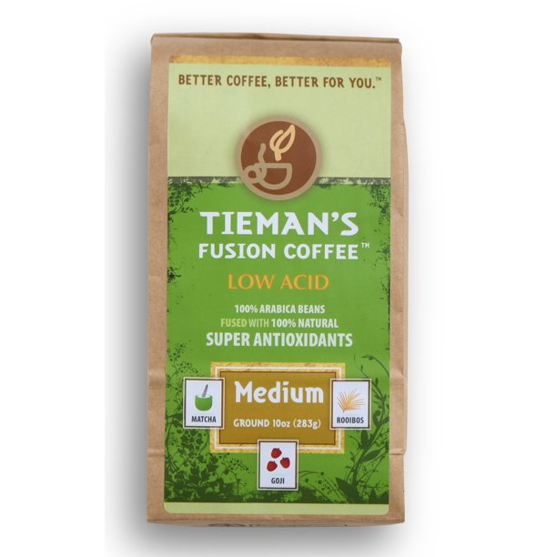 Tieman’s Fusion Coffee Medium, ground. LOW ACID 10oz