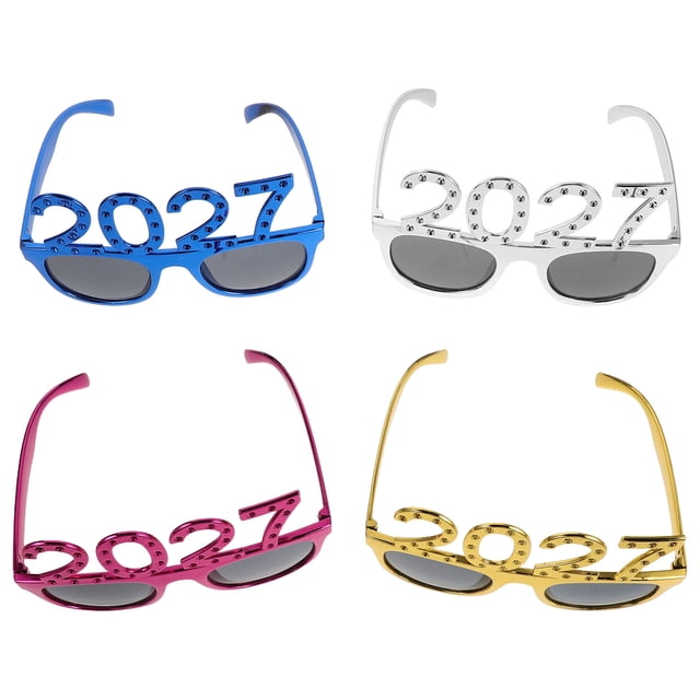 IDEANATEGRATE 4Ud Gafas De Fiesta Para Año Nuevo 2027 Con Lentes Acrílicos Claros Y Marco Digital Color Surtido