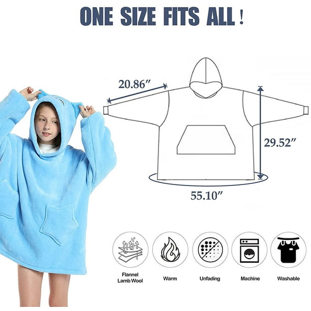Hesignd Oversized Blanket Hoodie Sweater For Kids Flannel Wearable Blanket Sweatshirt With Huge Pocket And Long Sleeves Soft Warm Lounging Hoodie Fo