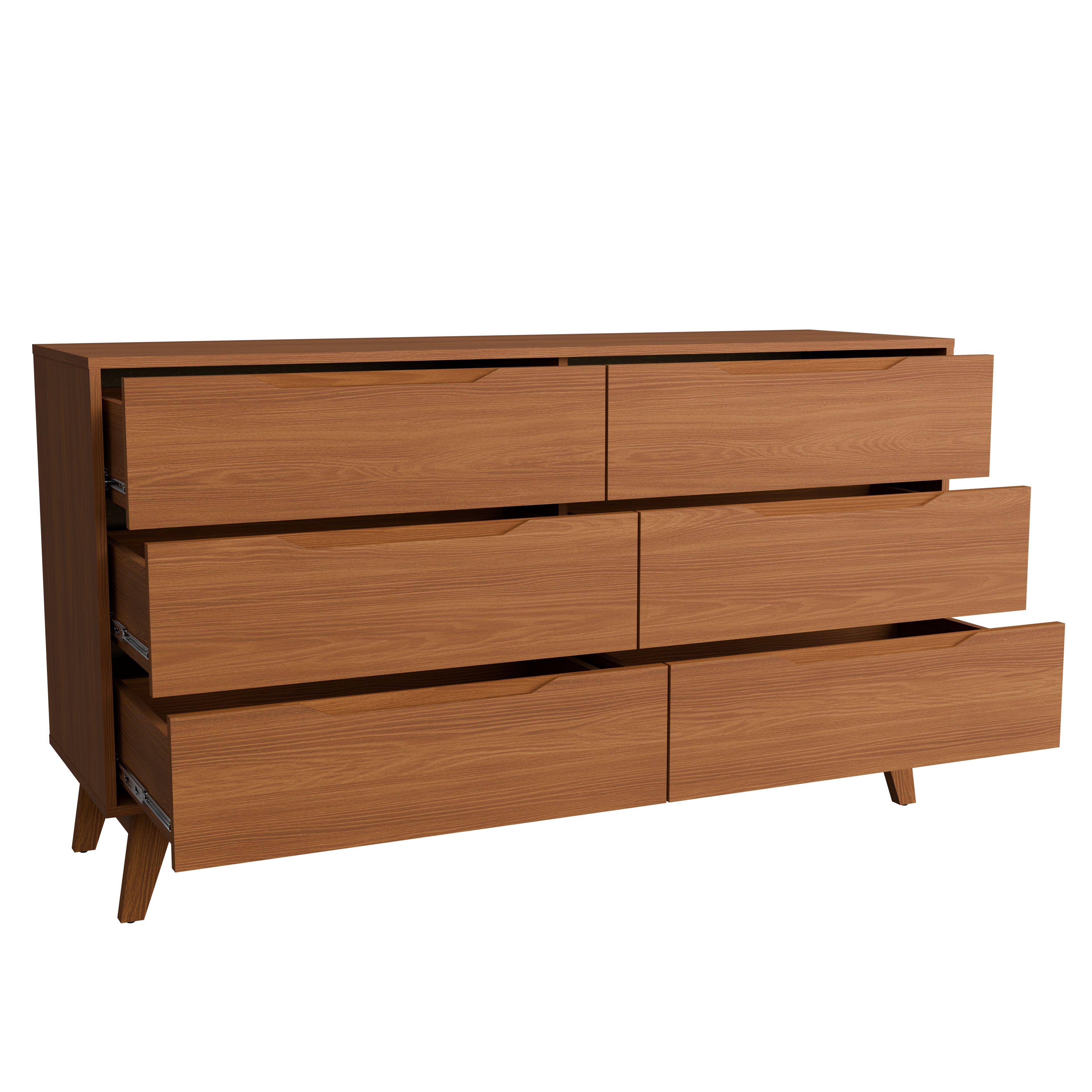 Kappesberg Rio 6-Drawer Dresser with Built-in Handles and Telescopic Slides - Golden Oak - for Adults and Teens