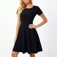 thumbnail image 5 of Elegant Short Sleeve Pleated Swing Round Neck Solid Color Loose Dress Women Casual Party Evening Gown Black L, 5 of 5