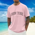 thumbnail image 2 of Telankuip New York Letter Printed Short Sleeve T Shirts Mens Shoulder Insert Design Summer Short Sleeve Tee Tops Simple and Stylish Workout Leisure Beach Vacation Outfit Pink XXXXL, 2 of 4