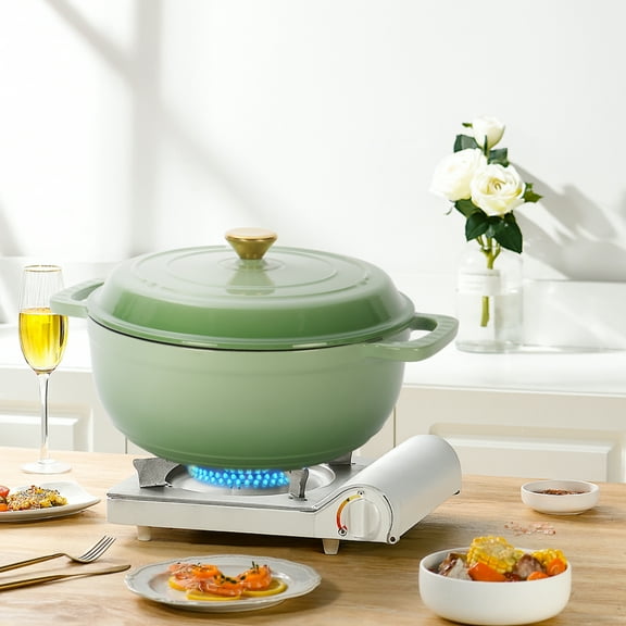 7.5 QT Enameled Cast Iron Dutch Oven with Lid and Dual Handles,Cooking Pot with Internal Non-stick Coating,Oven Safe up to 500°F,Enamel Pot for Marinate,Cook,Bake,Refrigerate,Serve,Gradient Green