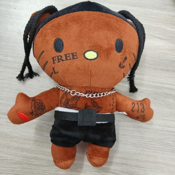 Nuevo peluche de Travis Scott de 22 cm de Hello Kitty y Tupac, ideal como regalo para coleccionistas.