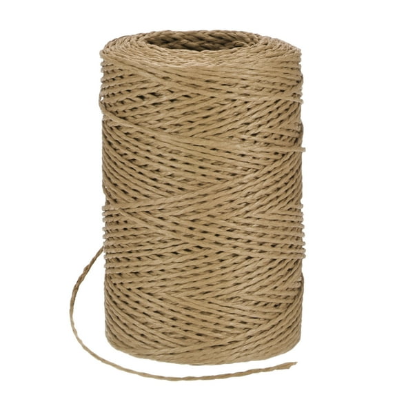 Uxcell Raffia Yarn for Crochet, 131 Yards 1.5mm Raffia Paper Ribbon Round String for DIY Crafts[Light Brown]