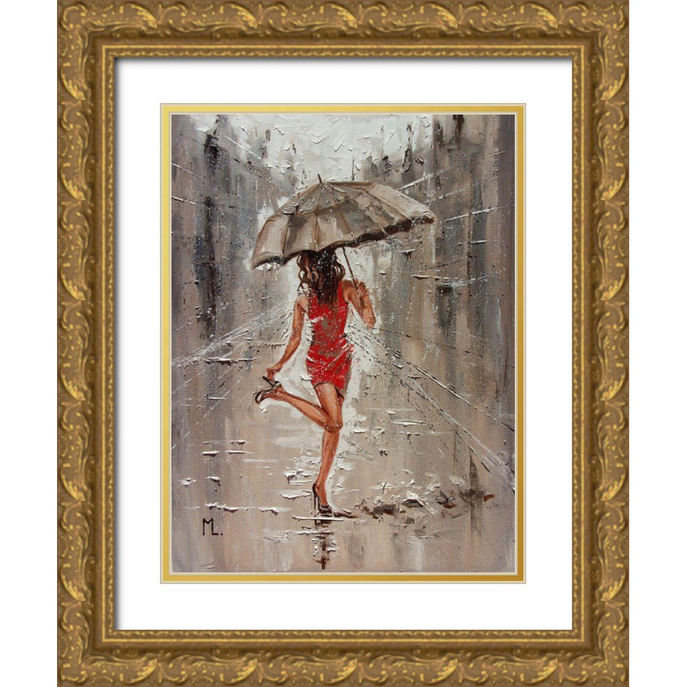 Luniak Monika 12x14 Gold Ornate Wood Framed with Double Matting Museum Art Print Titled - Spring Rainy Street