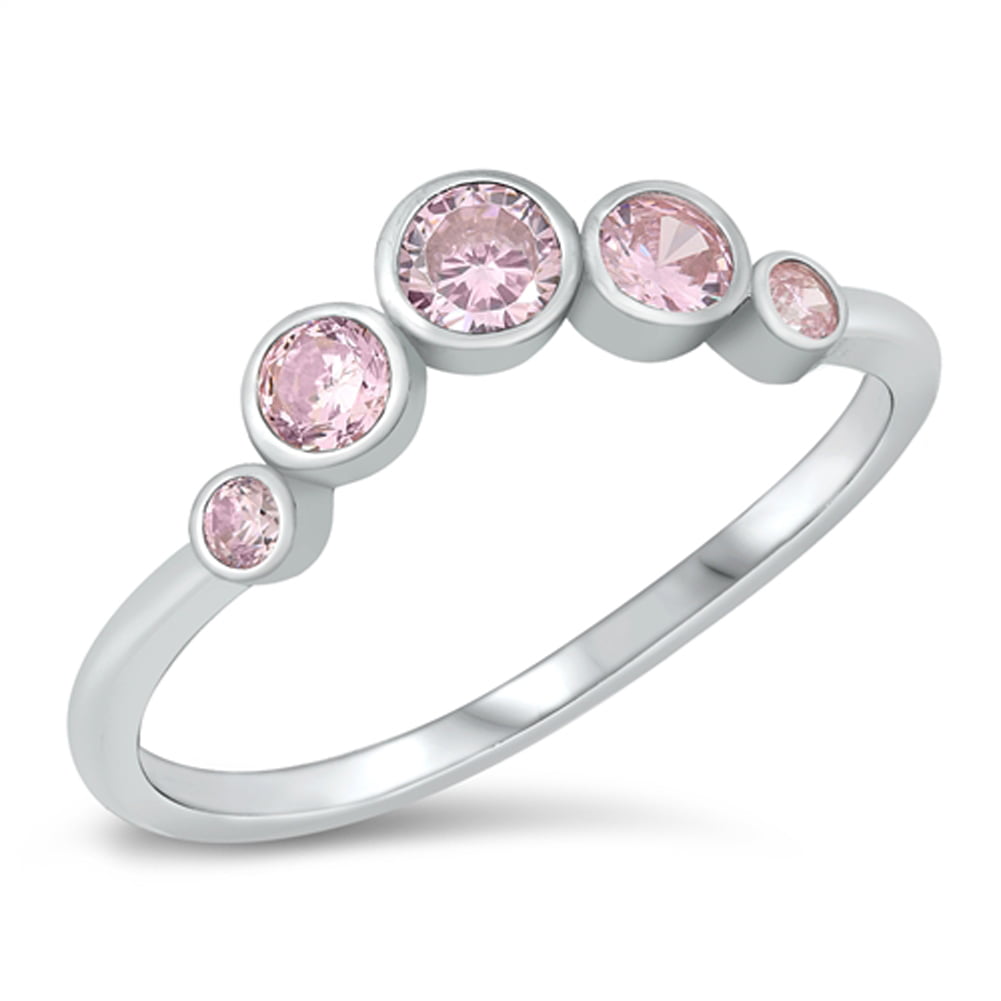 Stackable Eternity Pink CZ Fashion Ring .925 Sterling Silver Band Sizes 4-10 