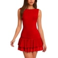 thumbnail image 1 of Women Sleeveless Bodycon Mini Dress - Double Layered Ruffle Ruched Tiered Skirt, Slim Fit Corset Short Dress, 1 of 4