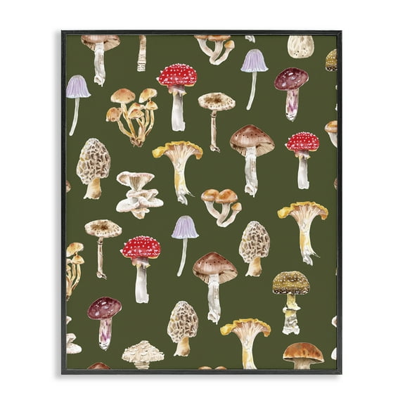 Stupell Industries Mushrooms Repeating Pattern Botanical & Floral Painting Black Framed Art Print Wall Art, 11 x 14